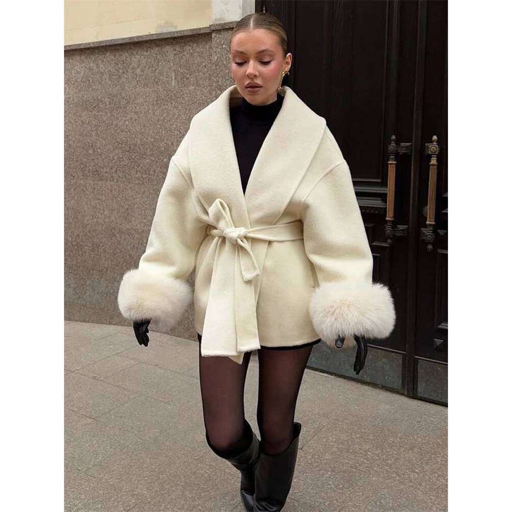 Trendix Fox Fur Woolen Women's Autumn Coat Fashion Patchwork Double-Sided Wool Overcoat 2025 New Elegant Office Commuter Jacket