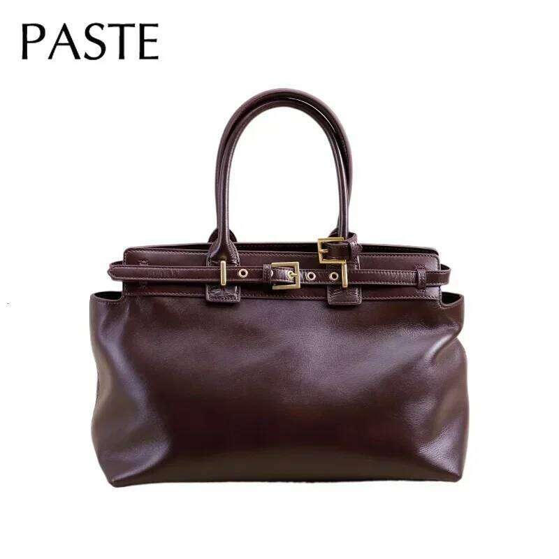Luxury Designer High-End Oil Wax Cowhide Leather / Suede Women Satchels Tote 2 Size Coffee Winter Retro Female Shoulder Bag Big Md1205