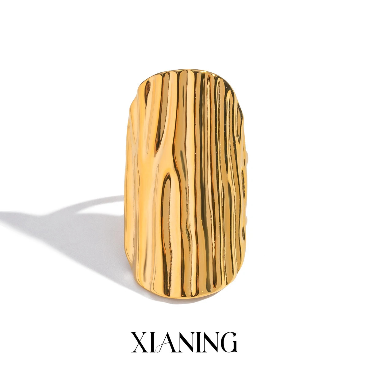 XIANING Stainless Steel 18K Gold Color Plated Metal Minimalist Ring Trendy Daily Versatile Jewelry Gift Tarnish Resistant 251202