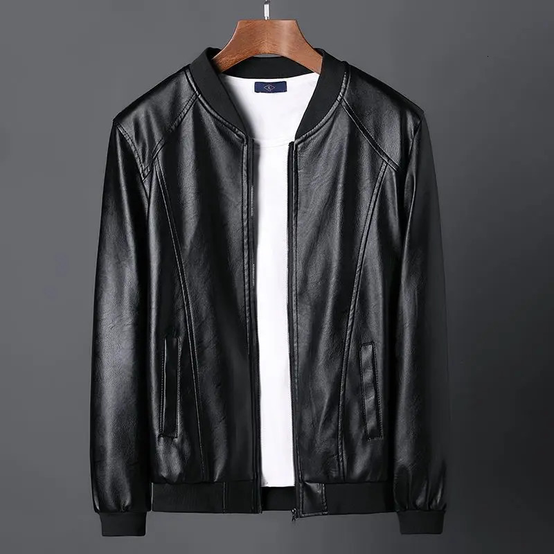 Mens Autumn Winter Thin Faux Leather Jacket with Lining Casual Biker Style Coat for Middle Aged Youth 251205BJ