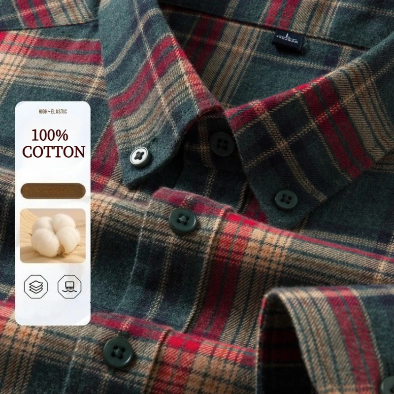 100 coton flanelle chemise hommes plaid décontracté veste anti-rides multicolore or qualité coton à longues fibres M-4XL 251205