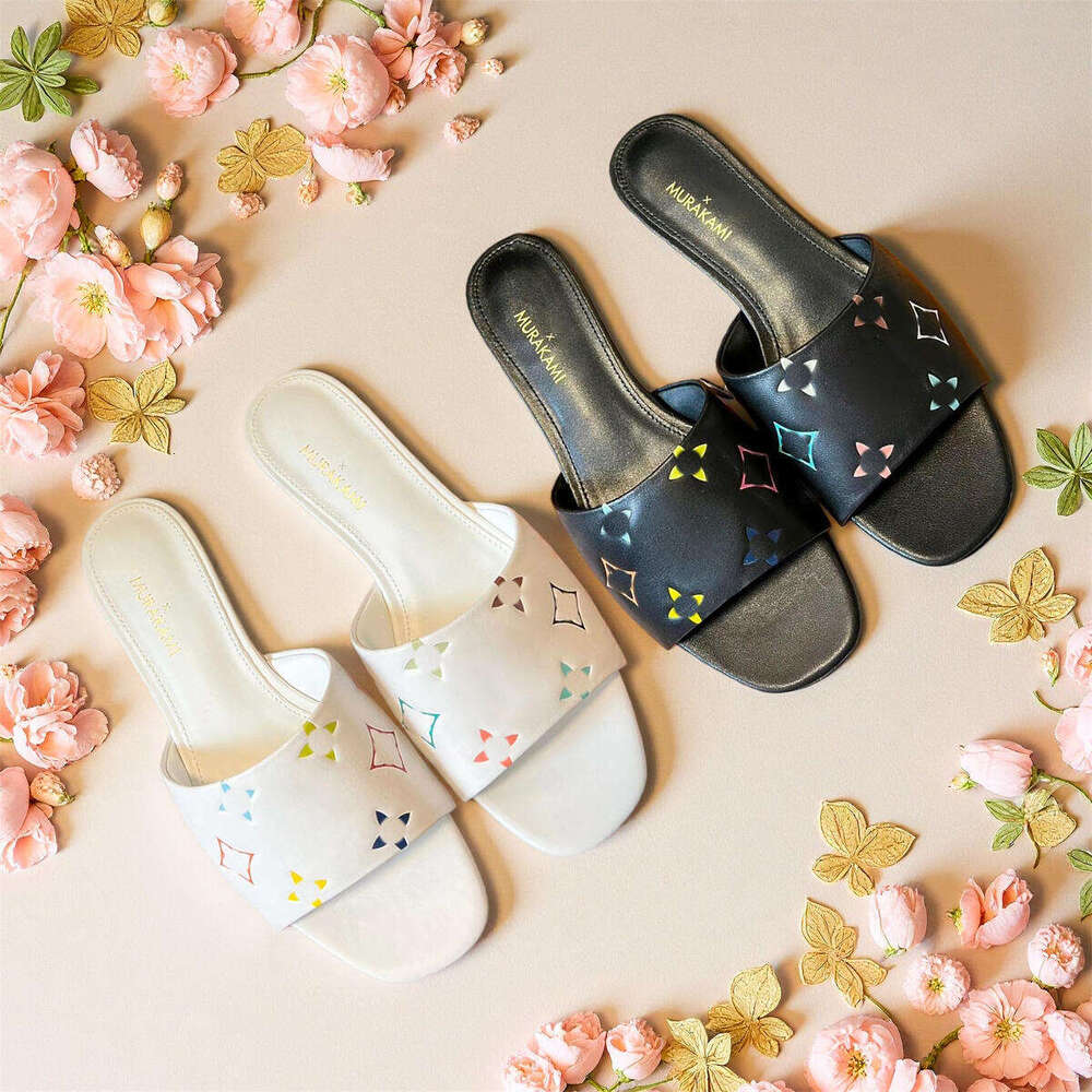 Summer Takashi Murakami Pool Slide Designer Pantoufle Sandale plate de luxe Rose Denim 6am Mule Chaussure Sandale Femme Cuir Sliders Slingback Ou