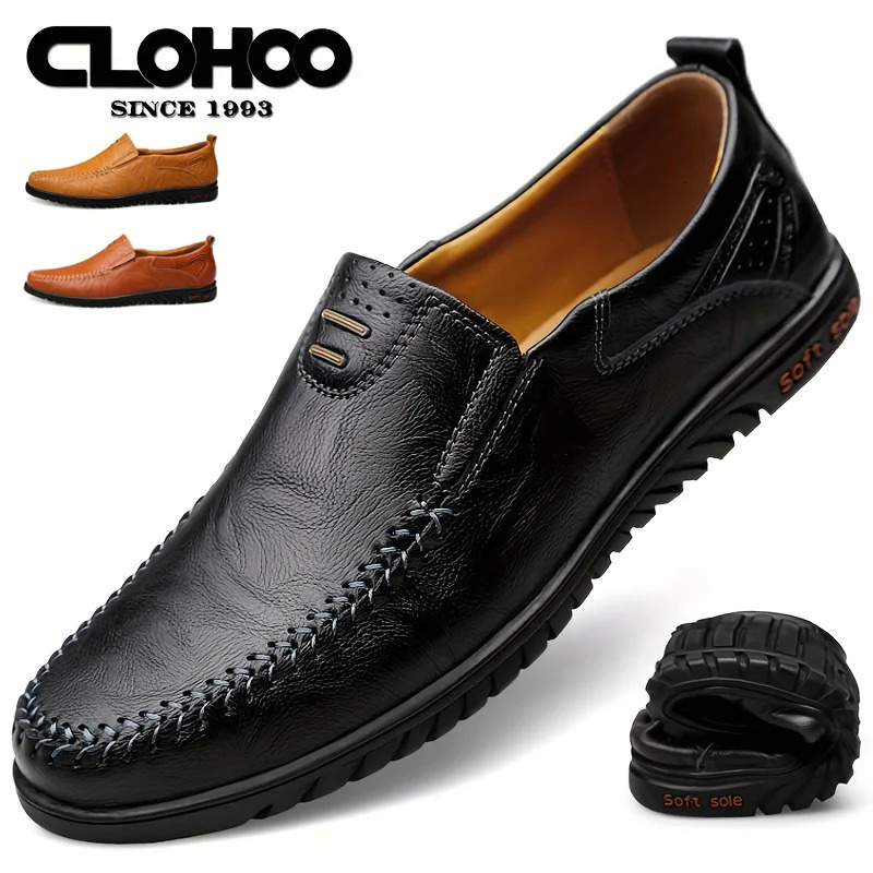 CLOHOO Mocassins à enfiler confortables à semelles souples pour hommes, chaussures polyvalentes décontractées et formelles en cuir pour affaires,