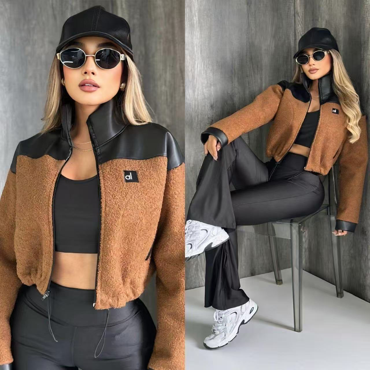 Veste en cuir patchwork de styliste pour femmes, manteau chaud épais à la mode pour l'hiver