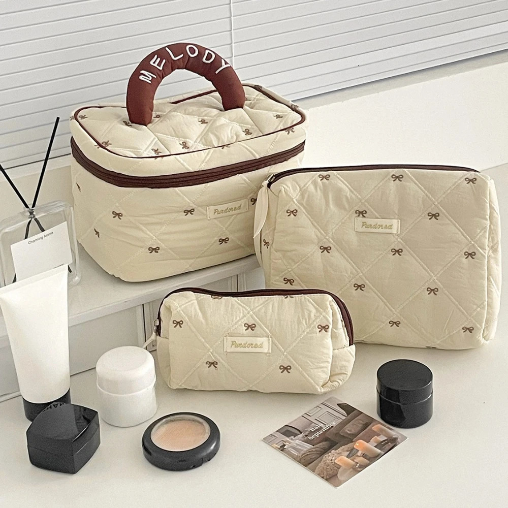 Fashion Brown Bow Cake Women Makeup Zipper Bag Large Capacity Tote Organizer Toiletry Cosmetic Pouch Ladies Make Up Handbag 2025 251204