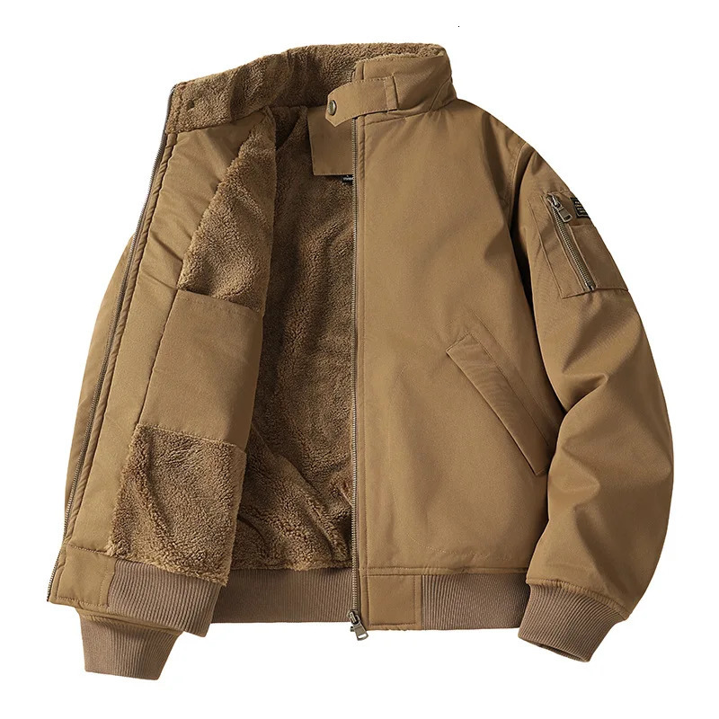 Mens Flight Jacket Winter Thick Fleece Lined Workwear Style Multiple Pockets Loose Fit Casual Coat Warm 251129