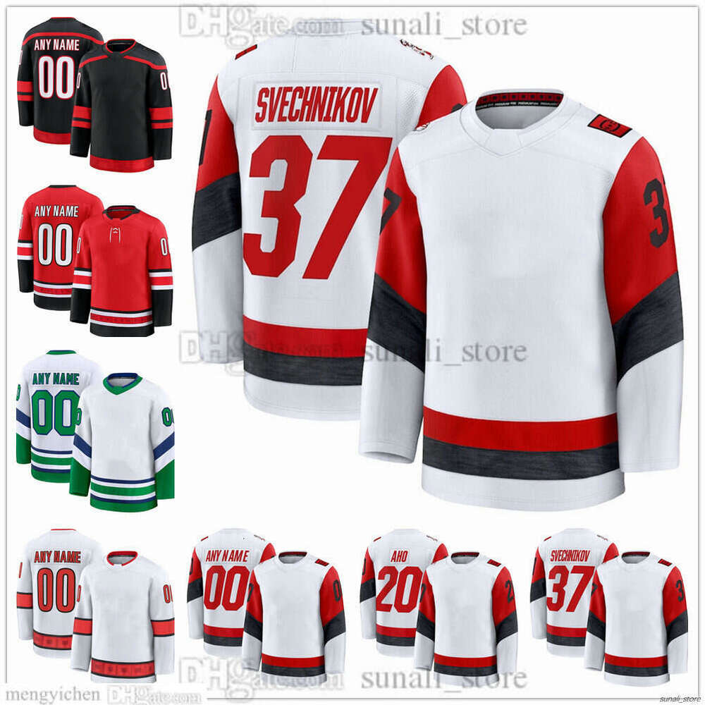 2025–26 Herren New Road White Hockey Jersey 20 Sebastian Aho 37 Andrei Svechnikov 74 Jaccob Slavin 24 Seth Jarvis 22 Logan Stankoven 11 Staal 5 Jale