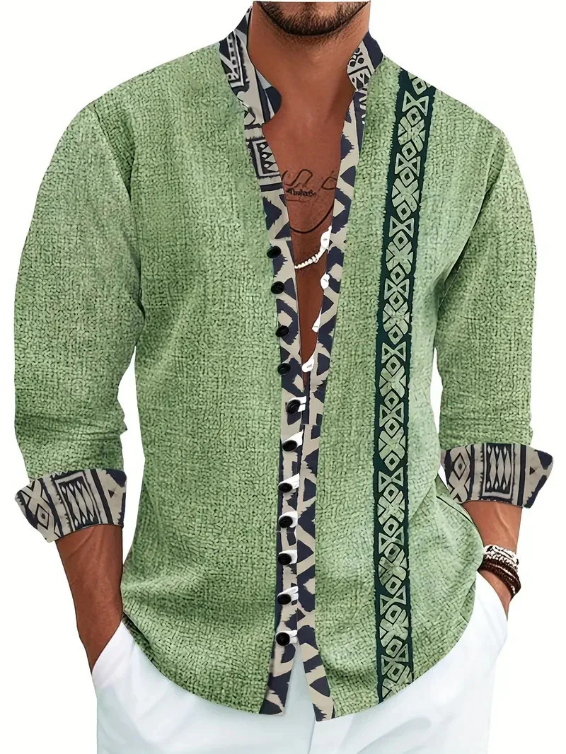 Mens 3D Parrot Printed Shirt Mens Fashion Long Sleeve Shirt Casual Loose Open Shirt Vintage Top 251205