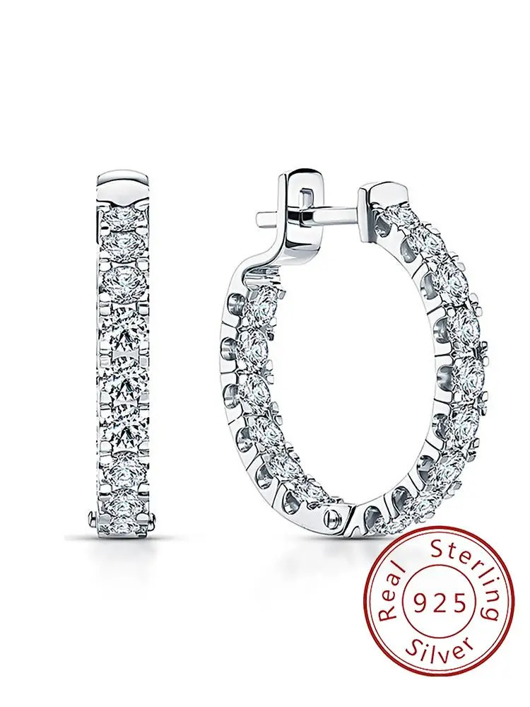 925 Sterling Silver Fashion Simple Round Zircon Plain Earring For Women Engagement Wedding High Quality Fine Jewelry 251204