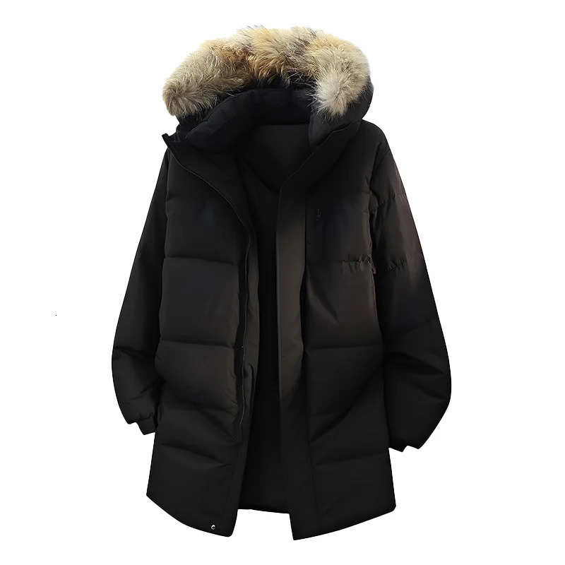 Top Hommes Chaud Col De Fourrure Amovible À Capuche Blanc Canard Vers Le Bas Vestes D'hiver Outwear Coupe-Vent Casual Chaud Puffer Manteaux Longu