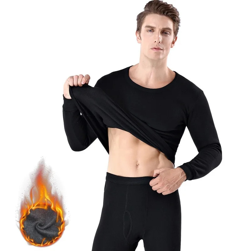 Mens Thermal Underwear Sets Thin Fleece Coldproof Long Johns Base Layer 2 Piece Set Round Neck Lined Thermo Clothing Pajamas 251204