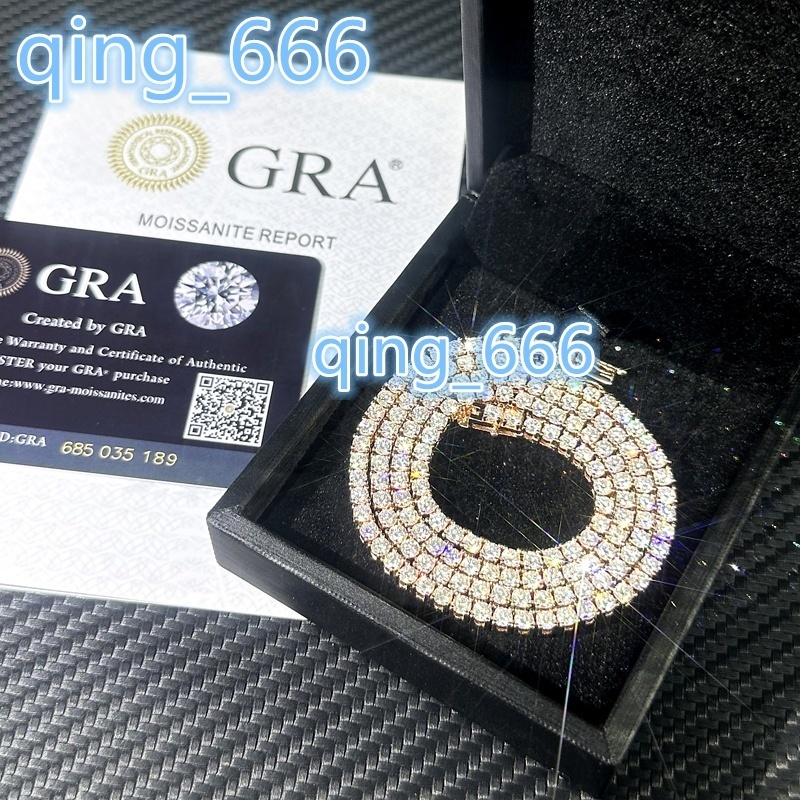 Hip Hop Jewelry Iced Out Diamond Chain 18K Rose Gold Plated Custom 925 Silver Tennis Chain Moissanite Tennis Necklace