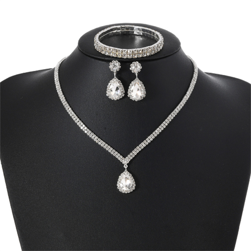 Ensemble de bijoux de mariage en cristal goutte d'eau, collier en argent, boucles d'oreilles, Bracelet de mariée en cristal pour mariées, accesso