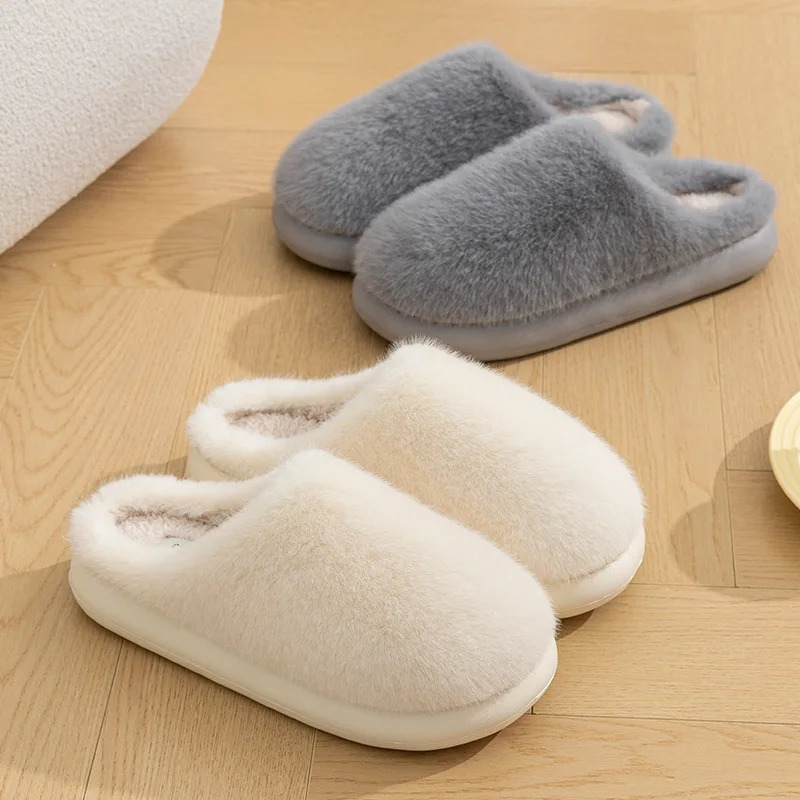 Winter Fluffy Furry House Slippers for Women Solid Color Plush Warm Cotton Shoes Woman Thick Soft Sole Faux Fur Indoor Slippers251203