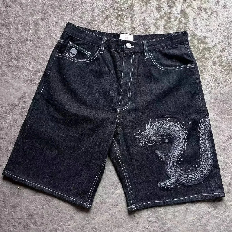 High Street Vintage Streetwear Hip Hop Punk Casual Jambes Larges Baggy Jeans Hommes Tendance Gothique Harajuku Rétro Denim Shorts Femmes 251205