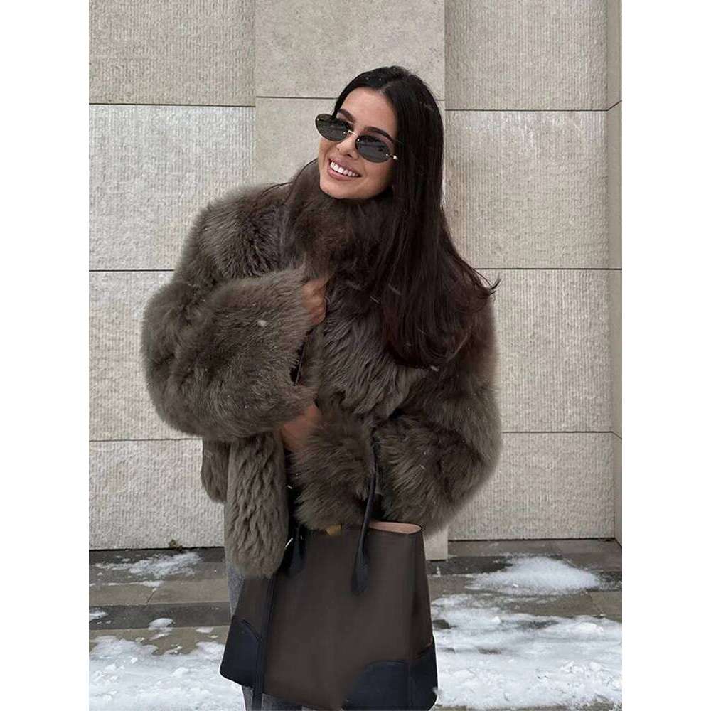 Women's Faux Fur Short Jacket Elegant Fashion Stand Collar Single Breasted Loose Coats 2025 Lady New Daily High Street Jackets