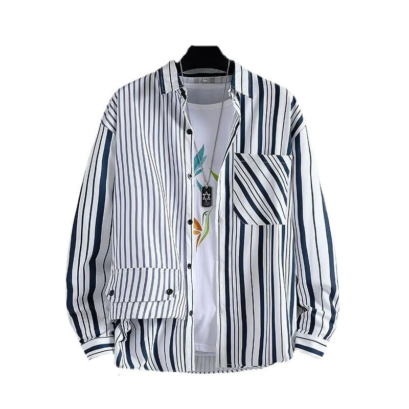 Mens Striped Long-sleeved Shirts Casual Printed Shirts Korean-style Ins Style Loose All-match Trend Tops 251205