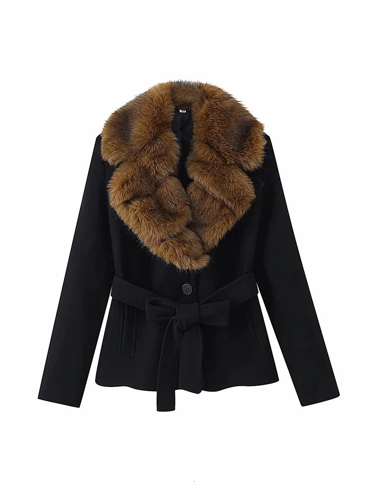 Femmes élégant manteau en fausse fourrure à lacets revers manches longues vestes moelleuses mode vêtements d'extérieur chauds dame 251204