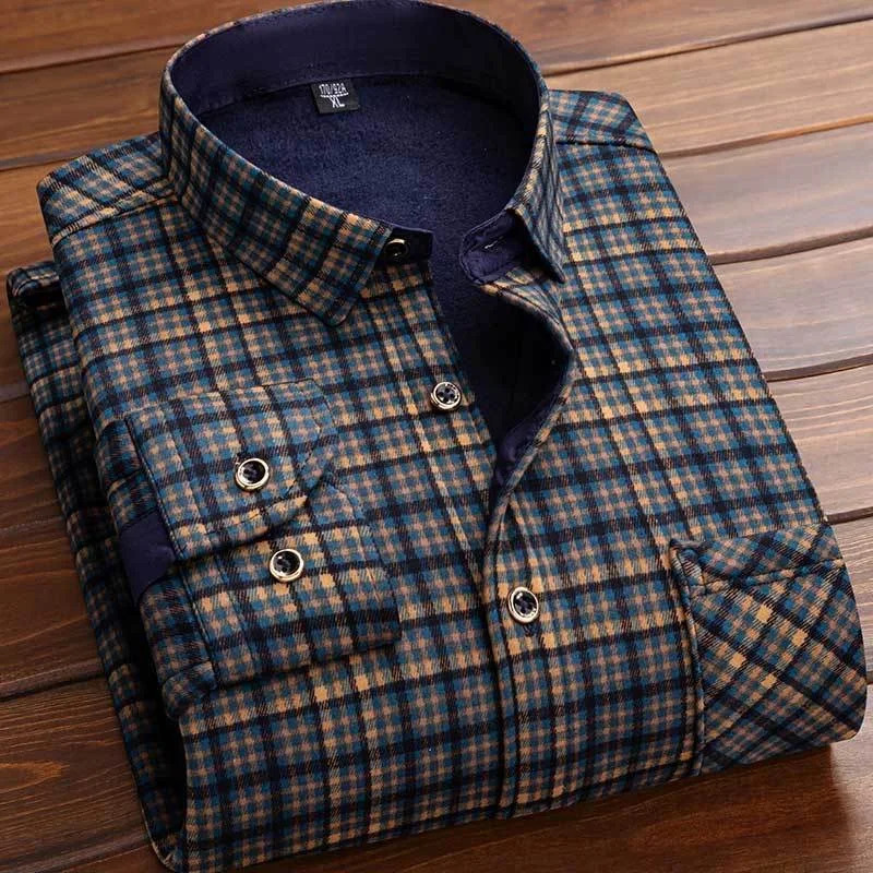 Automne et hiver à la mode en peluche épaisse chemise à carreaux chaude pour hommes décontracté sport ample grande taille chemise de haute qualit