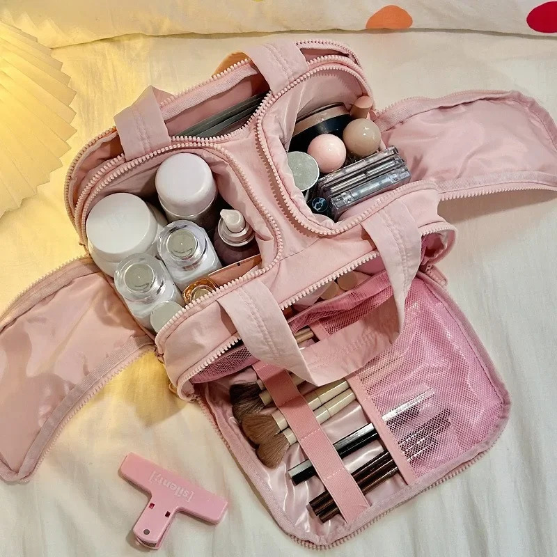 Large Capacity Portable Makeup Bag 2025 New Style Double Handle Travel Toiletry Organizer Cotton Fabric from Mainland China 251204