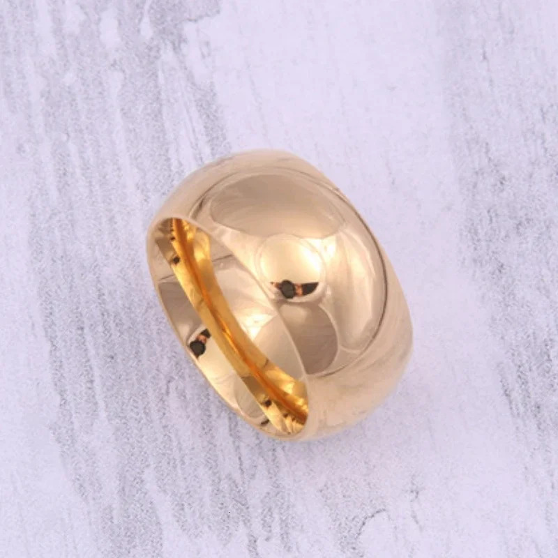 Simple 1cm Gold Color Round Ring for Women Stainlesss Steel Ring Gold Plated Jewelry 251202