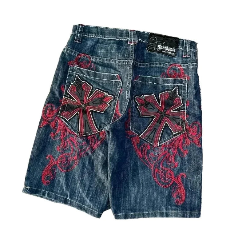 Vintage graphique impression Baggy Denim Shorts gothique croix Y2K mode Harajuku décontracté taille haute jambe large Shorts Streetwear 251205