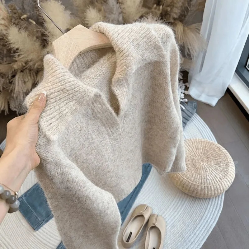 Wool French Gentle Style Pullover Long Hair Knitted Sweater Style Sweater Womens Autumn and Winter Loose and Lazy Top 251204