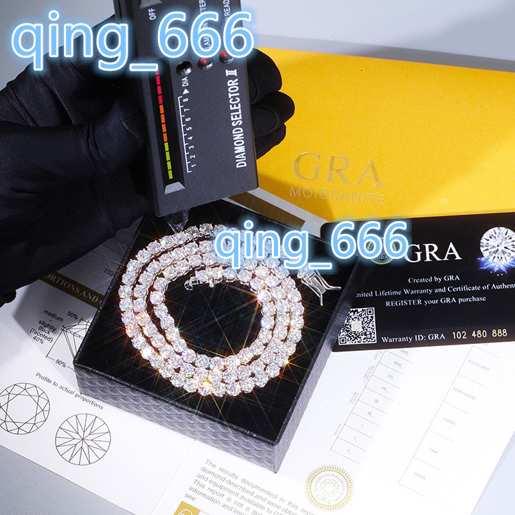 2026 Hot Sale Fashion Jewelry Gold Plated 925 Sterling Silver 4mm Wide D/VVS Moissanite Tennis Chain Necklace