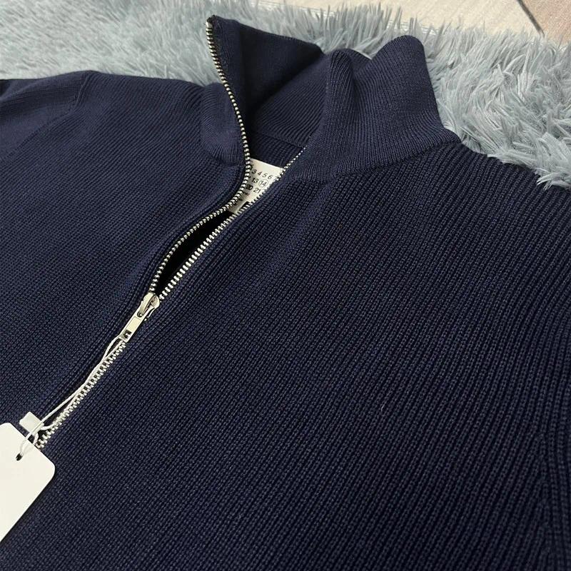 Maisonitys Margeila Sweater Designer Mm6 Zip Up Cardigan Men's Sweaters Autumn Winter Men Loose Casual Knit Sweater Zipper Semi High Neck Long