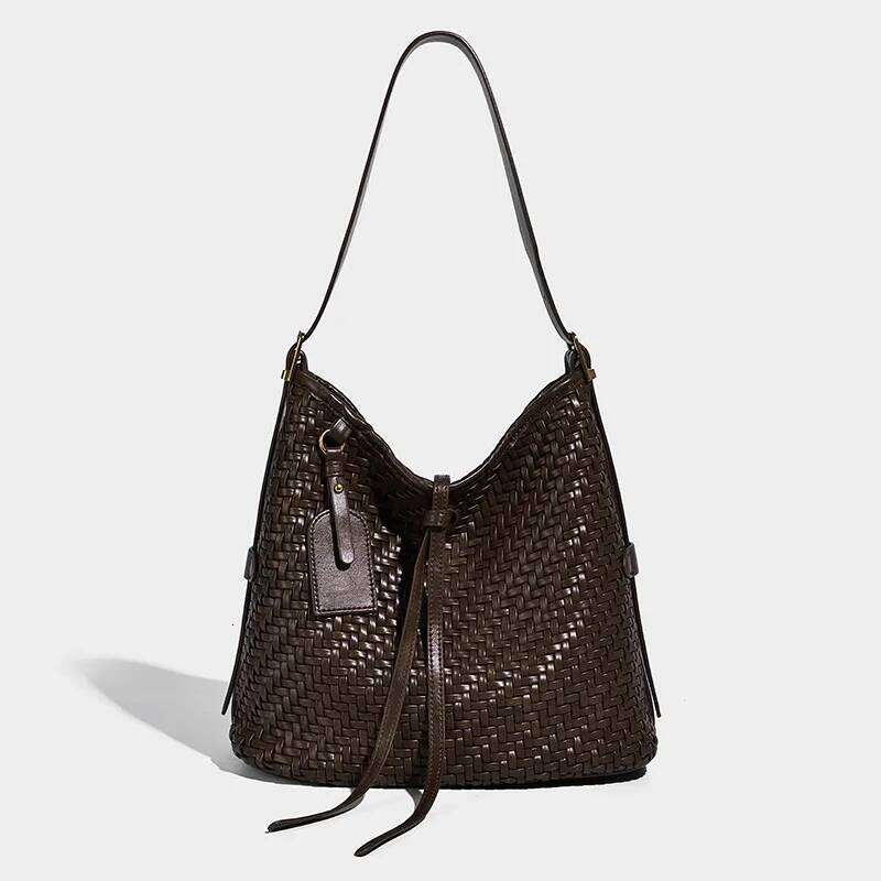 Handmade Weave Bucket Bags For Women Luxury Designer Handbags And Purses 2025 New In Vintage Casual Vacation Shoulder Crossbody Daily Wear Women