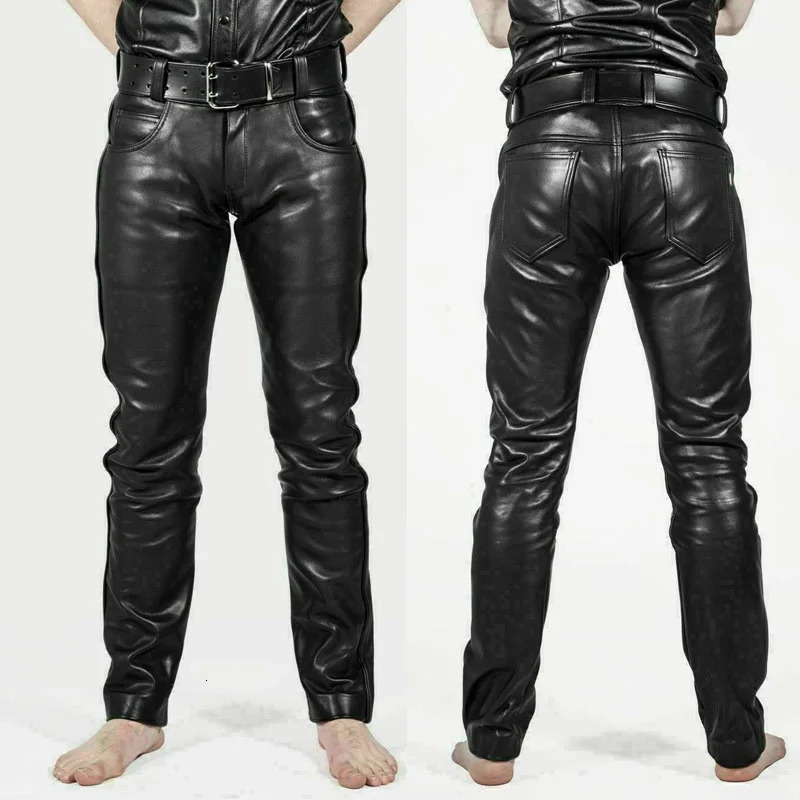 Mens Faux Leather Pants PU Material Black Slim Fit Motorcycle Leather Trousers For Male 251205