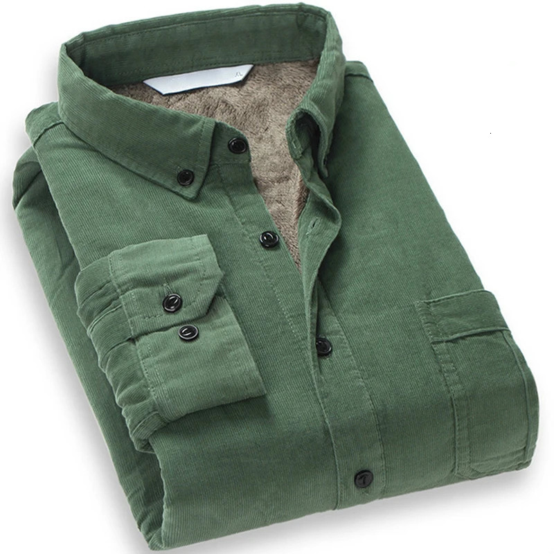 Quality Mens Cotton Corduroy Warm Winter Shirt Thick Fleece Lining Thermal Shirt Long Sleeve Bottoming Shirt Mens Winter Shirts 251205