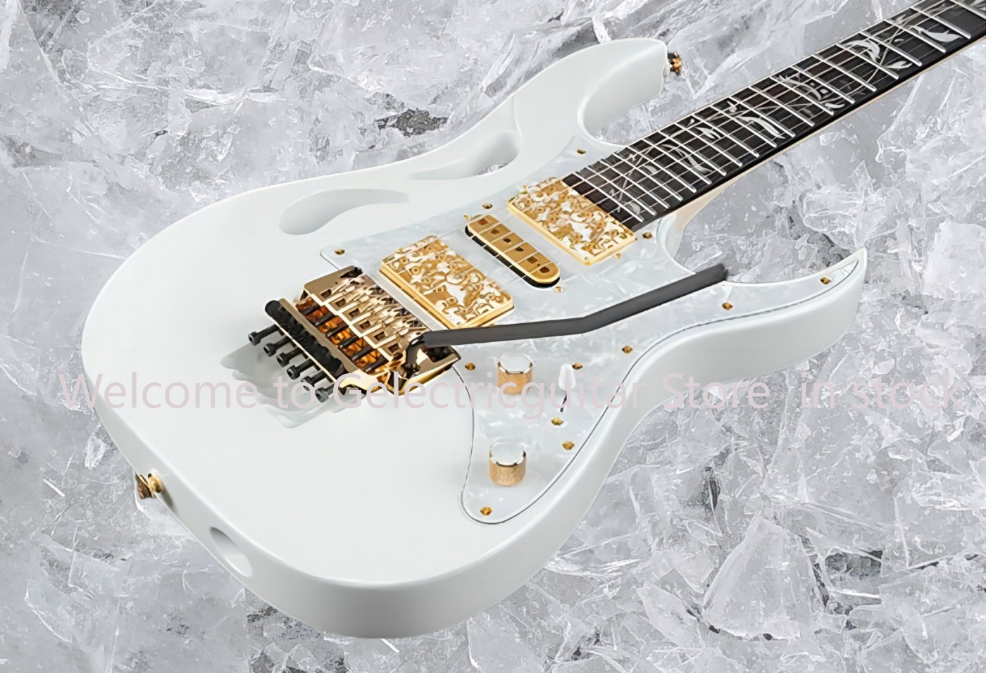 Rhxflame Monkey Grip White Vai Pia Electric Guitar Abalone Tree of Life Inlay Floyd Ro #3698