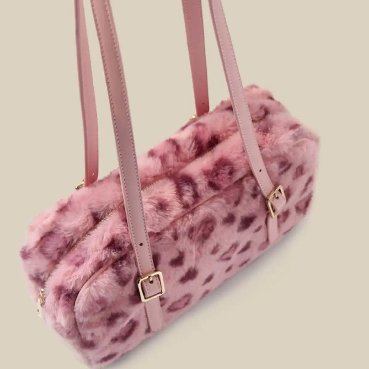 JIAERDI Leopard Print Pink Handbag Women Autumn Winter Plush Soft Y2k Shoulder Bags Female Sweet Cool Purse Bolsos De Mujer 251201