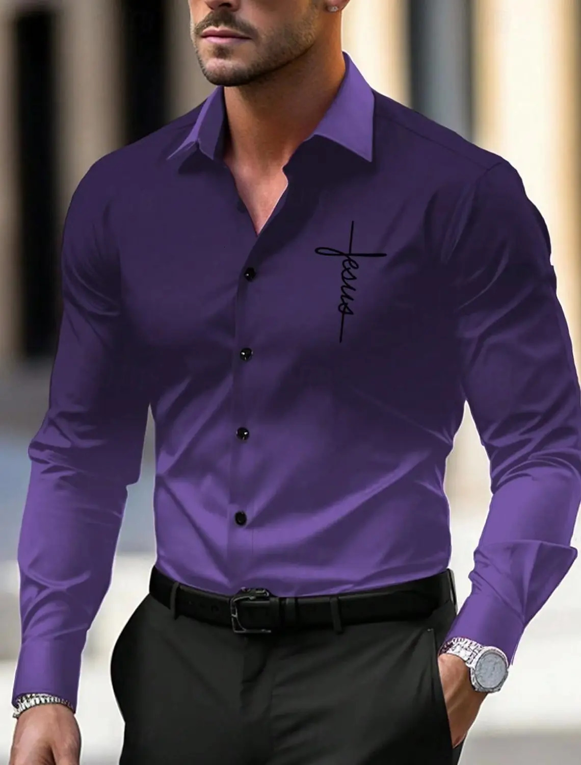 Mens Business Casual Printed Long Sleeve Shirt Formal Button Up Shirt Fall Winter Spring Summer Cuffed Long Sleeve Blue S M L 251205
