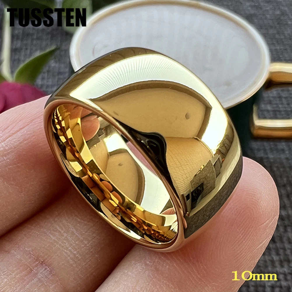Drop TUSSTEN 10MM Gold Color Tungsten Ring For Men Women Wedding Band Trendy Jewel Dome polishing Comfortable Fit 251202