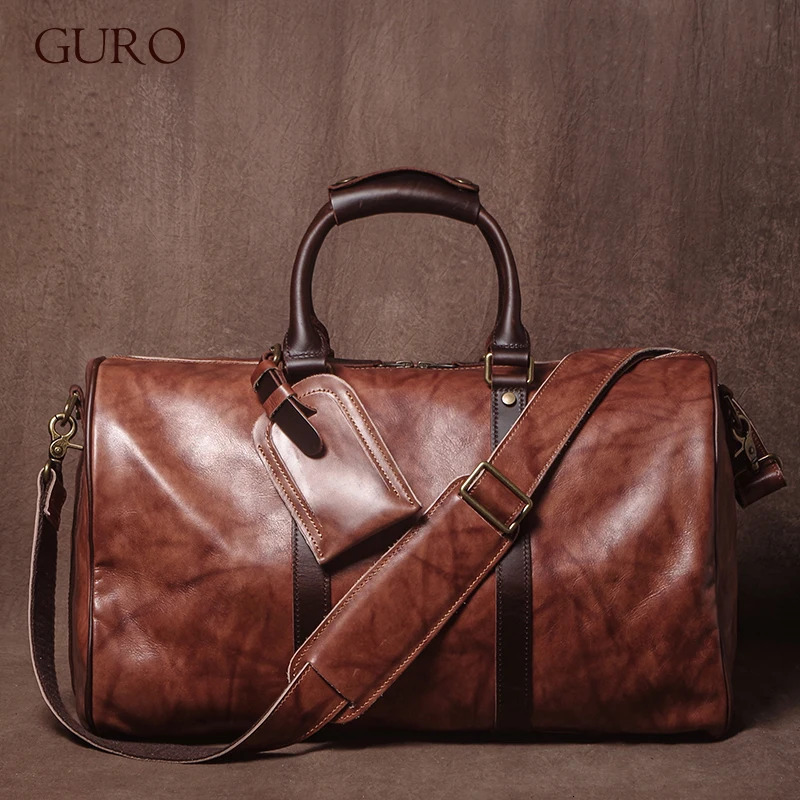 GURO High Quality Genuine Leather Travel Bag Mens Weekend Gym Handbag y Cowhide Luggage Bag Vintage Shoulder Crossbody Bag 251201