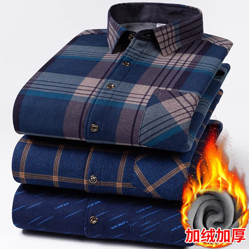 Mens Classic Double-Sided Fleece Warm Office Shirt Winter Thickened Plaid Button-Up plus Size Premium Quality Clothing Shirts 251205