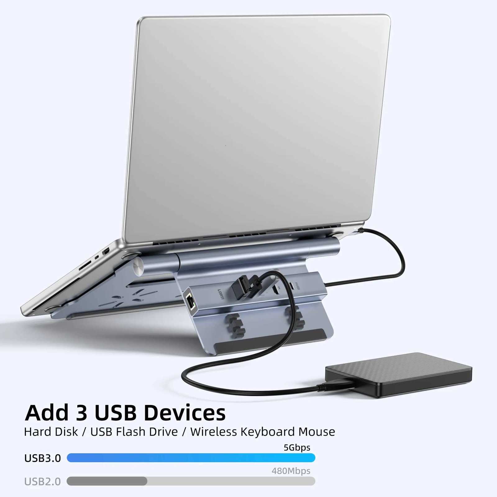 6 in 1 USB C Laptop Docking Stand 4K60Hz 100W PD 3 USB 3 0 Gigabit Ethernet Aluminum Adjustable for Book Surface Len C251208-image-1087683492