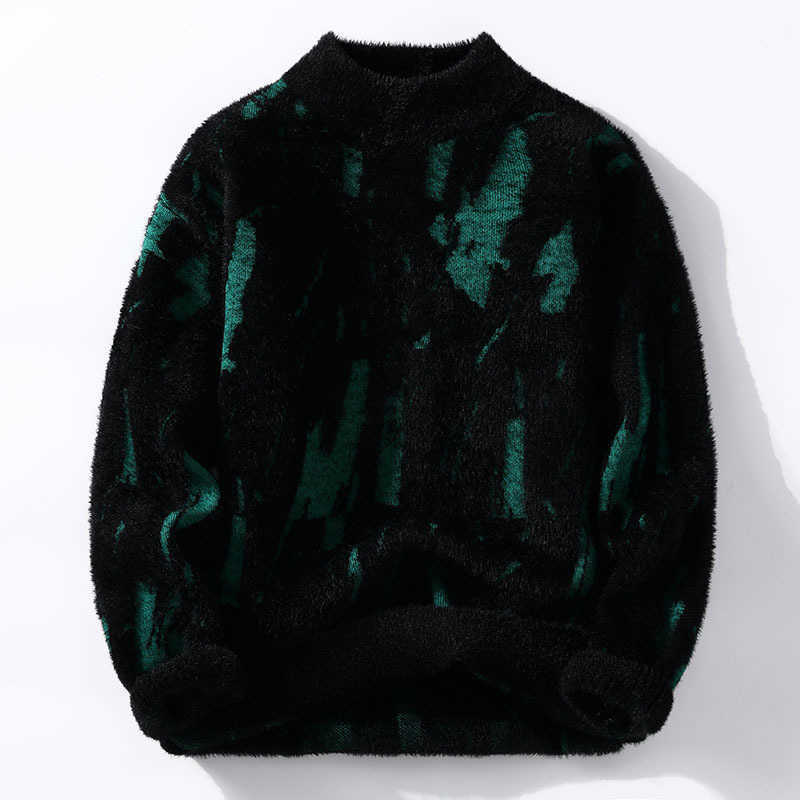 Pull à demi-col graffiti personnalisé pour hommes, pull en tissu épais, pull en laine tricoté S251208