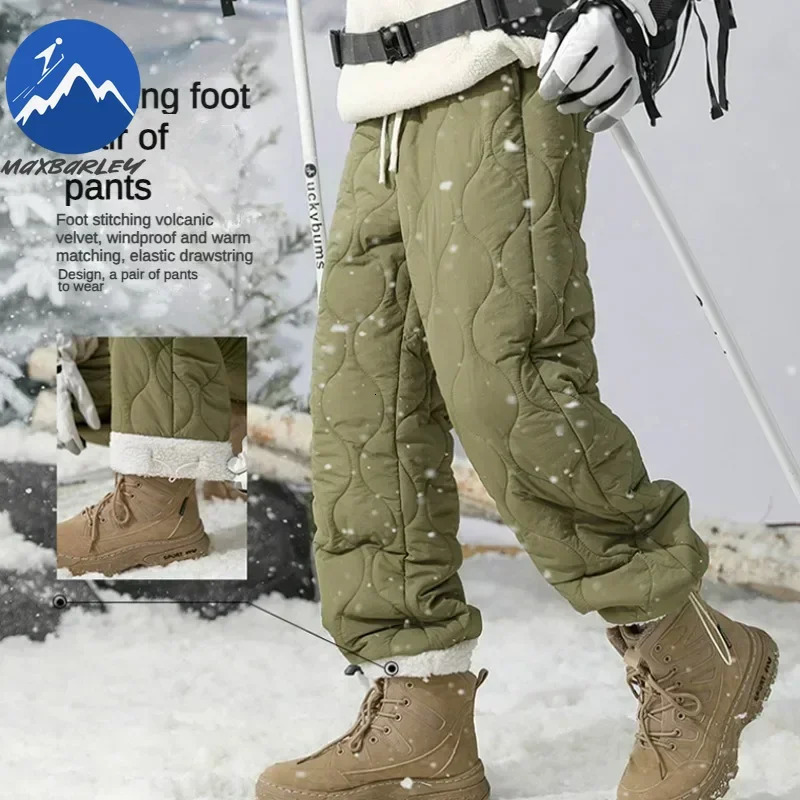 Winter Down Pants Mens Trendy Ski Waterproof Thick Fleece Warm Straight Cotton Trousers Womens Casual Cold-proof Padded Pants 251205