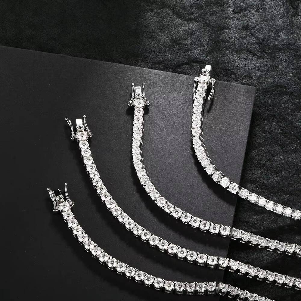 Wholesale Round Cut 3mm 5mm 4mm Bracelet 3mm 925 Sterling Silver Necklace Moissanite Tennis Chain Sparkle