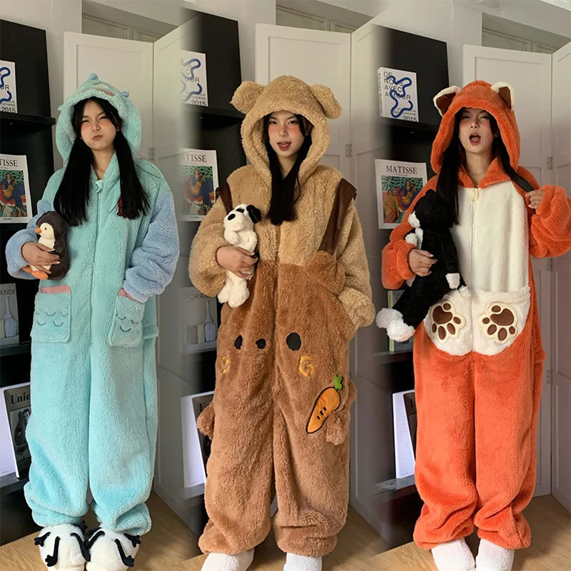 2025 Womens Coral Fleece Onesies Pajamas Cute Cartoon Style Thickened Plush Robe Loungewear for Autumn Winter 251129 27