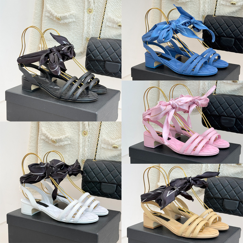 Designer Luxury Women High Heel Sandals Strappy Design Fashionable New Printed Bow Sandals Summer Leather Party Wedding Dress Shoes 1002
