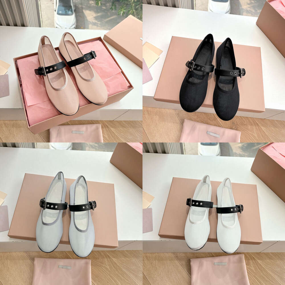 designer shoe woman Luxury ballet flat top quality Round-toed Mesh Ballet Mary Jane with strap loafer for womens mesh buckle flats Dress Flat Walkin