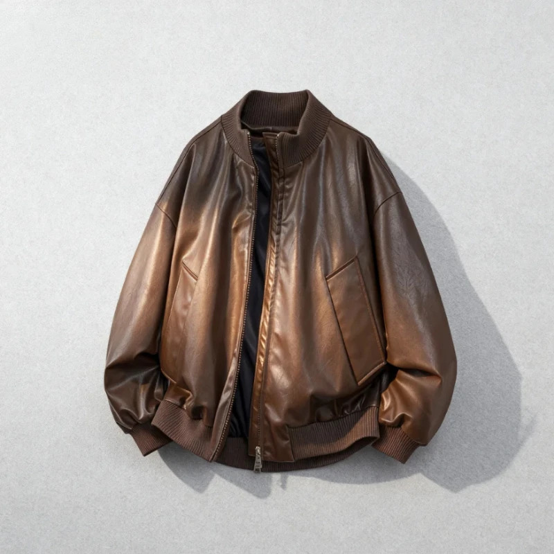 Autumn and Winter Unisex High-end and Handsome Leather Jacket with Retro Loose Comfortable Fashionable and Casual 251205BJ