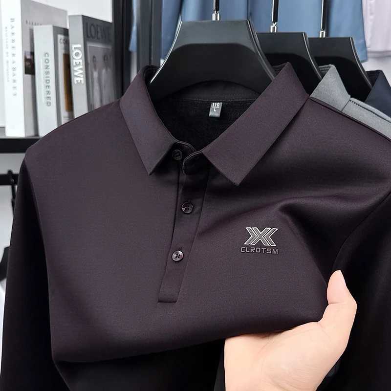 2025 Winter Mens Fashion New Collection with Velvet Long Sleeve T-shirt Collar with Mulberry Silk and Wool Warmth POLO Sweater W251208