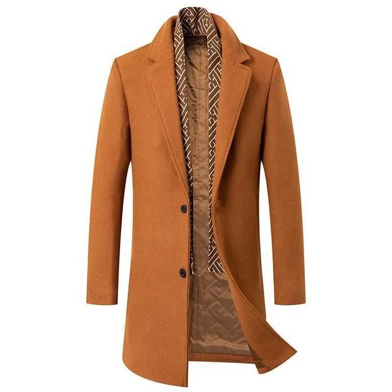 New Winter Men Business Casual Cashmere Trench Coats Woolen Blends Man Scarf Warm Overcoats Male Long Jackets 4XL M251208
