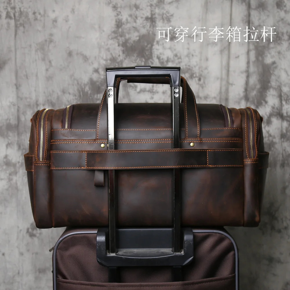 NZPJ Retro Mens Genuine Leather Travel Bag Crazy Horse Leather Large Capacity Crossbody Top-Grain Leather Handbag 251201