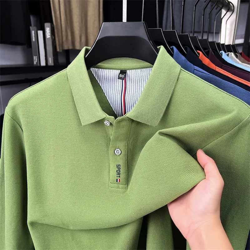 00 Pure Cotton Mens Long Sleeved Polo Shirt with A Collar Autumn Top Mens Clothing No Ironing Embroidery W251208